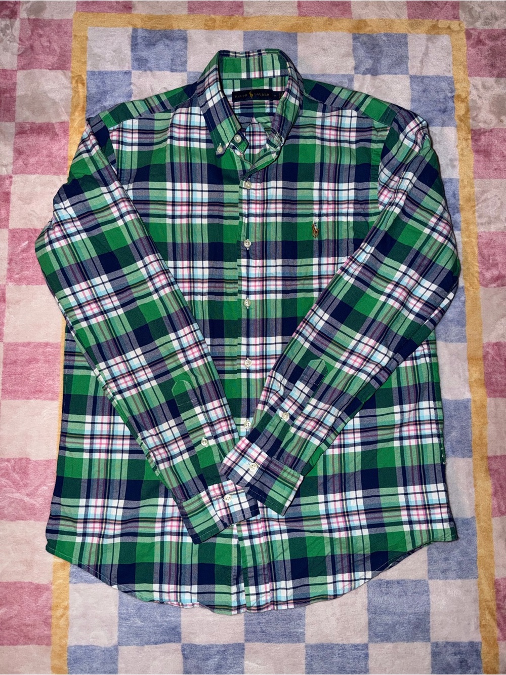Vintage Ralph Lauren Green and Navy Plaid Button-Down Shirt